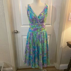 Tadashi Shoji Floral Silk Dress Sz 6